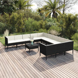 12 Piece Garden Lounge Set with Cushions Poly Rattan Black