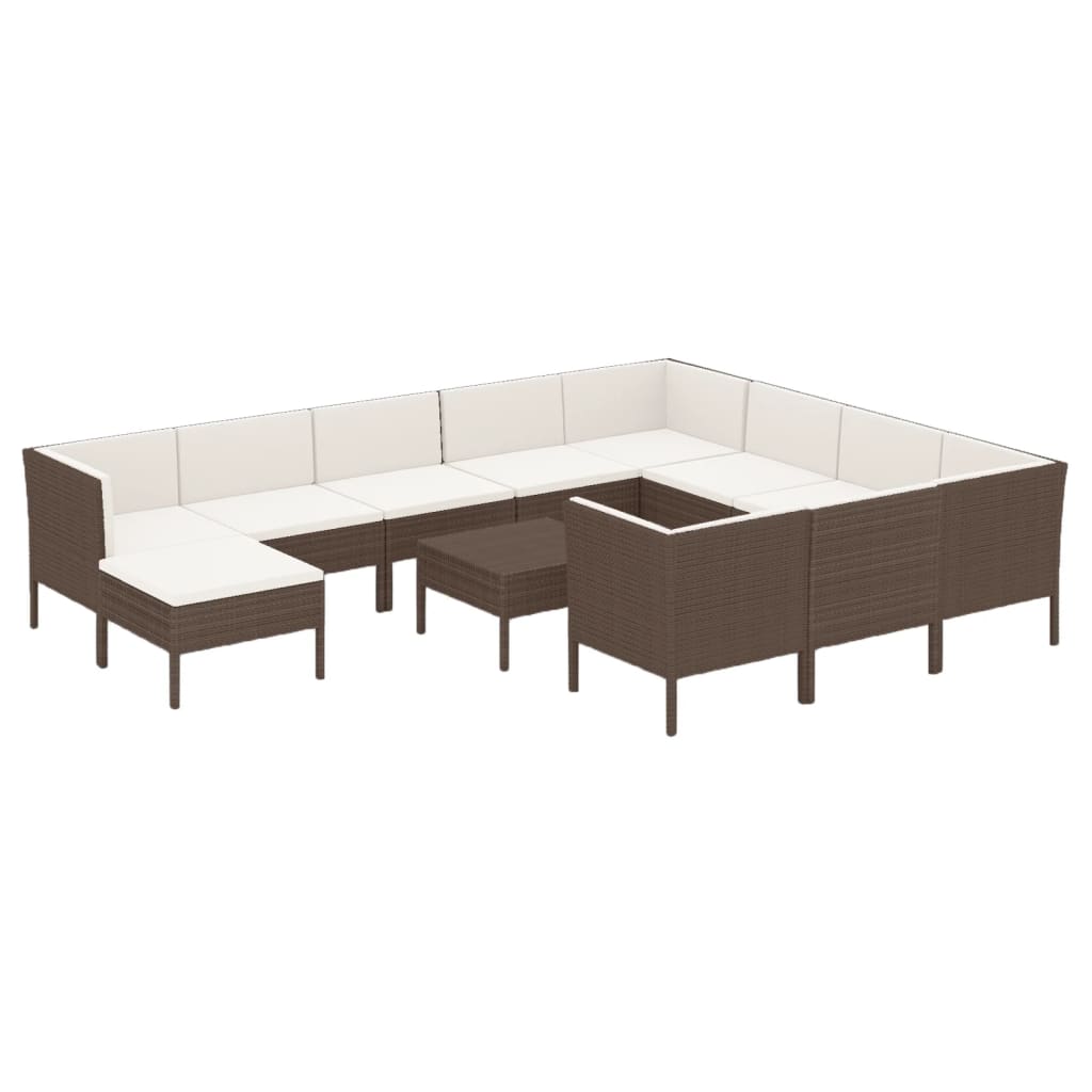 12 Piece Garden Lounge Set with Cushions Poly Rattan Brown