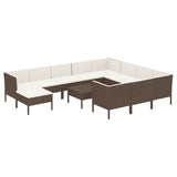 12 Piece Garden Lounge Set with Cushions Poly Rattan Brown - Front View