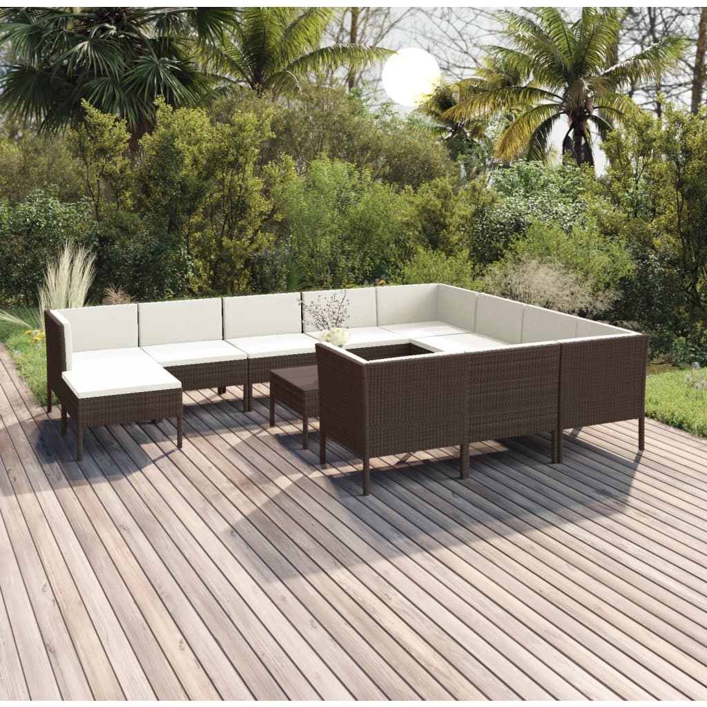 12 Piece Garden Lounge Set with Cushions Poly Rattan Brown