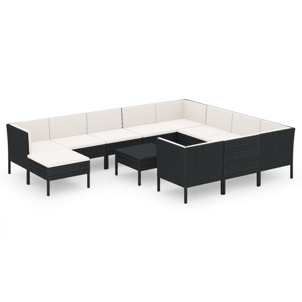 12 Piece Garden Lounge Set with Cushions Poly Rattan Black