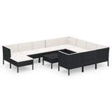 12 Piece Garden Lounge Set with Cushions Poly Rattan Black