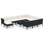 12 Piece Garden Lounge Set with Cushions Poly Rattan Black