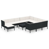 12 Piece Garden Lounge Set with Cushions Poly Rattan Black - Front View