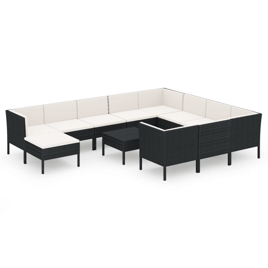 12 Piece Garden Lounge Set with Cushions Poly Rattan Black