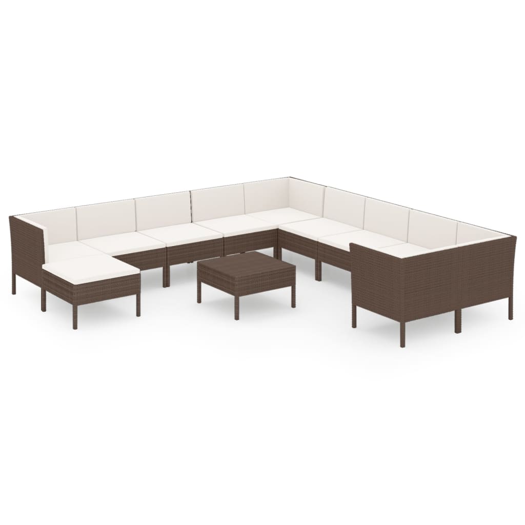 12 Piece Garden Lounge Set with Cushions Poly Rattan Brown