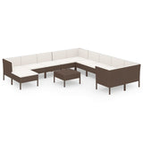 12 Piece Garden Lounge Set with Cushions Poly Rattan Brown - Front View