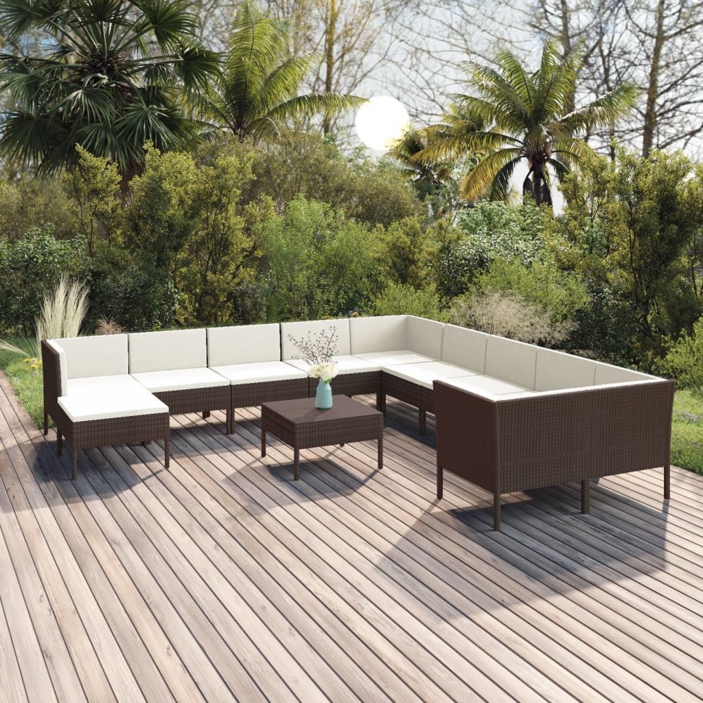 12 Piece Garden Lounge Set with Cushions Poly Rattan Brown