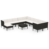 12 Piece Garden Lounge Set with Cushions Poly Rattan Black - Front View