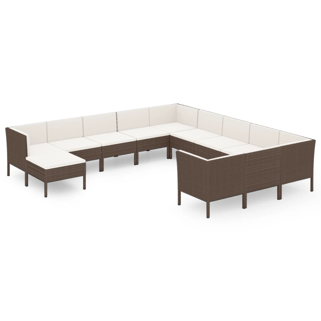 12 Piece Garden Lounge Set with Cushions Poly Rattan Brown