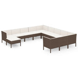 12 Piece Garden Lounge Set with Cushions Poly Rattan Brown