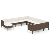 12 Piece Garden Lounge Set with Cushions Poly Rattan Brown - Front View