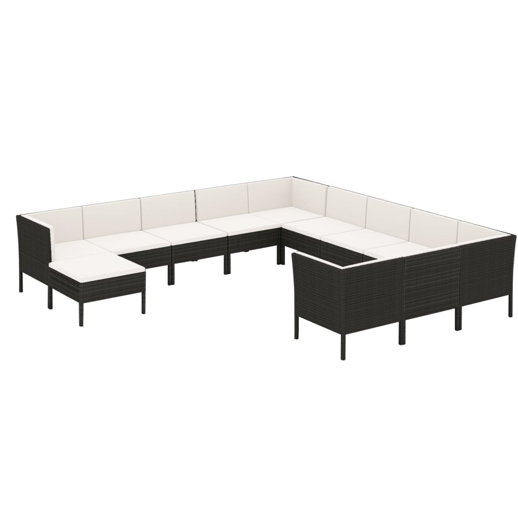 12 Piece Garden Lounge Set with Cushions Poly Rattan Black