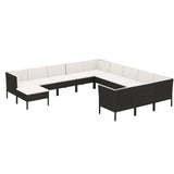 12 Piece Garden Lounge Set with Cushions Poly Rattan Black