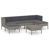 7 Piece Garden Lounge Set with Cushions Poly Rattan Grey - Front View