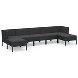 7 Piece Garden Lounge Set with Cushions Poly Rattan Black - Front View