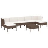 8 Piece Garden Lounge Set with Cushions Poly Rattan Brown - Front View