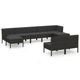 9 Piece Garden Lounge Set with Cushions Poly Rattan Black - Front View