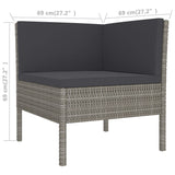 9 Piece Garden Lounge Set with Cushions Poly Rattan Grey - Close-Up Angle