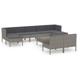 10 Piece Garden Lounge Set with Cushions Poly Rattan Grey - Front View