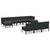 10 Piece Garden Lounge Set with Cushions Poly Rattan Black - Front View