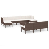 11 Piece Garden Lounge Set with Cushions Poly Rattan Brown - Front View