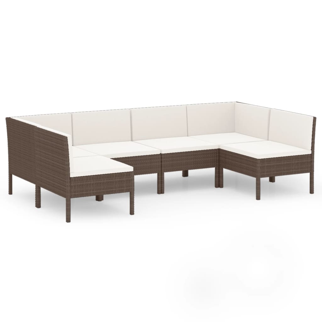 6 Piece Garden Lounge Set with Cushions Poly Rattan Brown