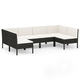 6 Piece Garden Lounge Set with Cushions Poly Rattan Black - Front View