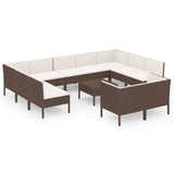 12 Piece Garden Lounge Set with Cushions Poly Rattan Brown - Front View