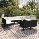 12 Piece Garden Lounge Set with Cushions Poly Rattan Black