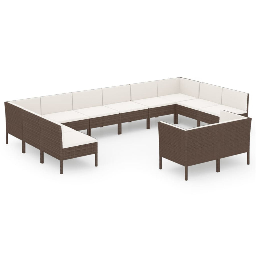 12 Piece Garden Lounge Set with Cushions Poly Rattan Brown