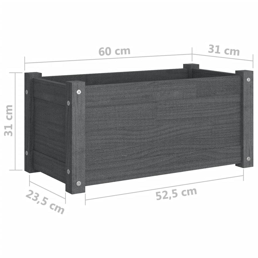 Garden Planters 2 pcs Grey 60x31x31 cm Solid Pinewood