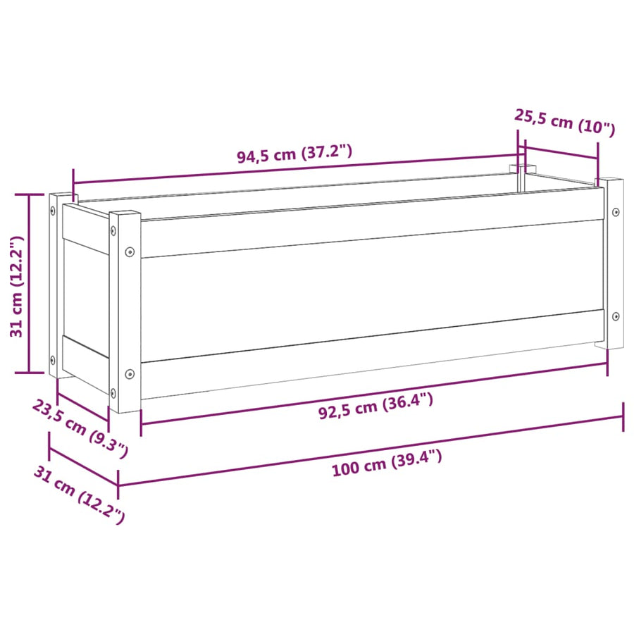 Garden Planters 2 pcs 100x31x31 cm Solid Pinewood