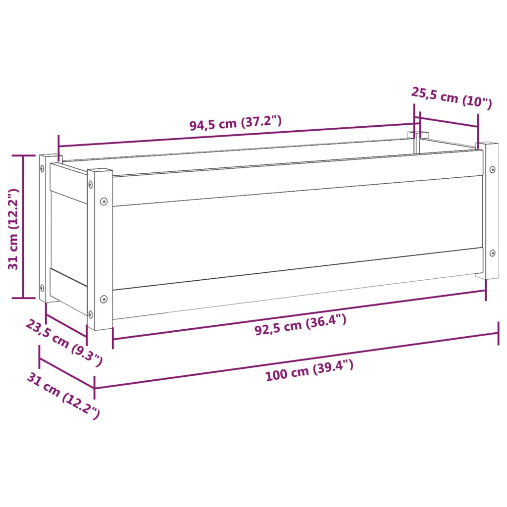 Garden Planter Black 100x31x31 cm Solid Pinewood