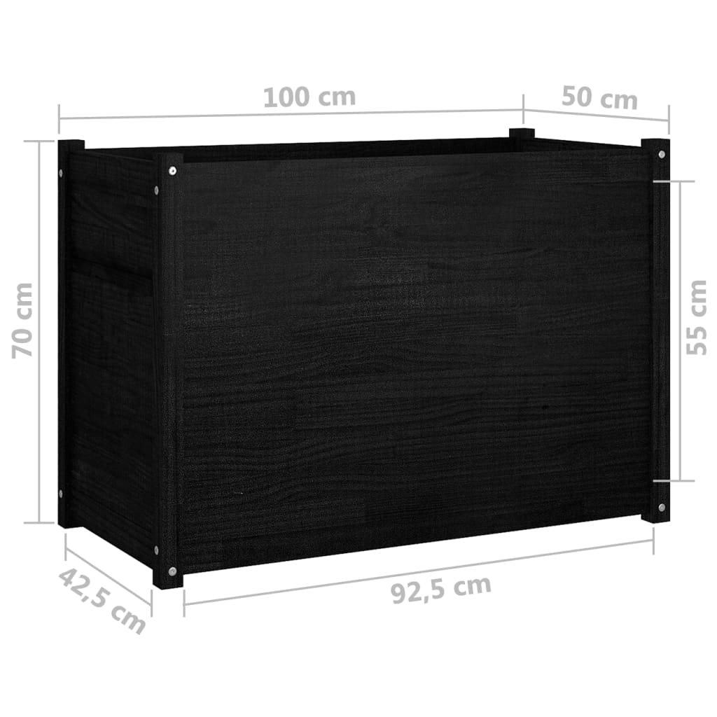 Garden Planter Black 100x50x70 cm Solid Pinewood