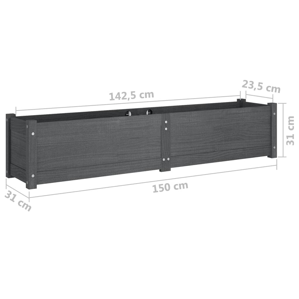 Garden Raised Bed Grey 150x31x31 cm Solid Pinewood