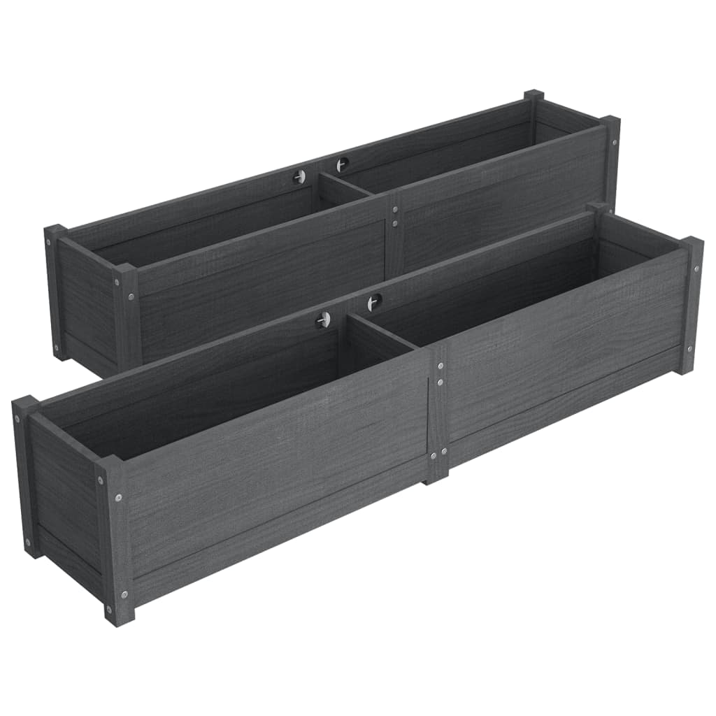 Garden Raised Beds 2 pcs Grey 150x31x31 cm Solid Pinewood