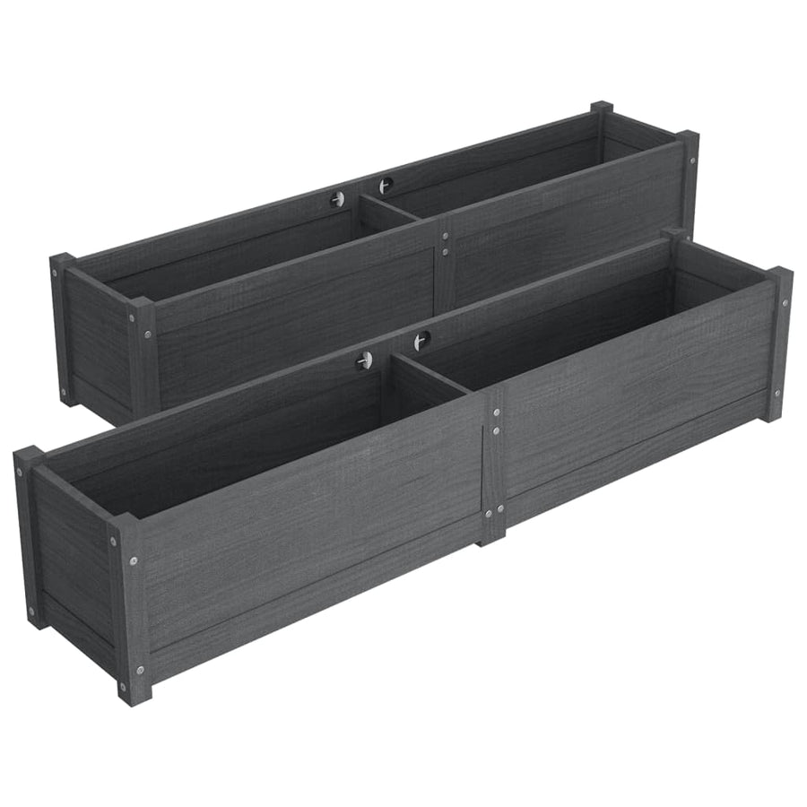 Garden Raised Beds 2 pcs Grey 150x31x31 cm Solid Pinewood