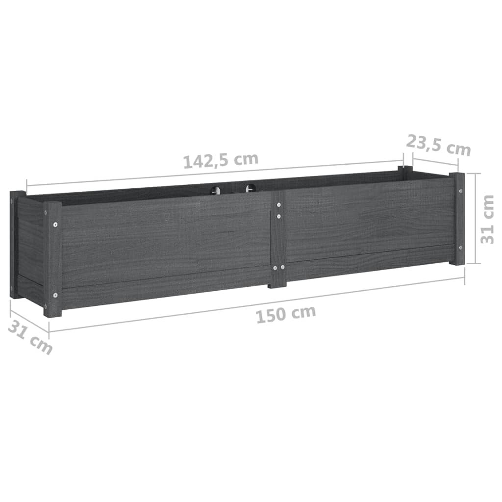 Garden Raised Beds 2 pcs Grey 150x31x31 cm Solid Pinewood