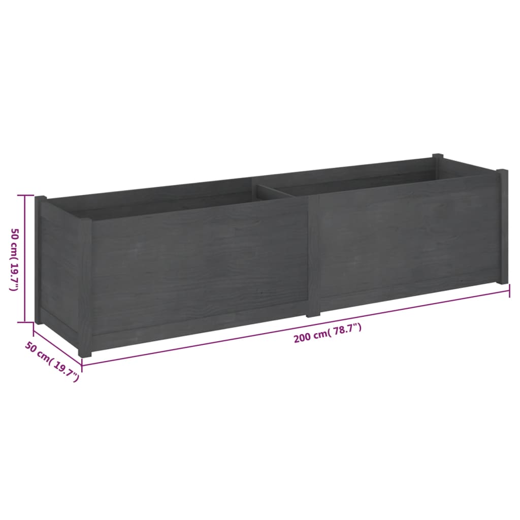 Garden Planter Grey 200x50x50 cm Solid Pinewood