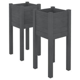 Garden Planters 2 pcs Grey 31x31x70 cm Solid Pinewood - Front View