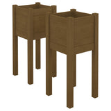 Garden Planters 2 pcs Honey Brown 31x31x70 cm Solid Pinewood - Front View