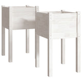 Garden Planters 2 pcs White 40x40x70 cm Solid Pinewood - Front View