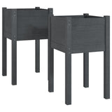 Garden Planters 2 pcs Grey 40x40x70 cm Solid Pinewood - Front View
