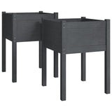 Garden Planters 2 pcs Grey 50x50x70 cm Solid Pinewood - Front View