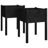 Garden Planters 2 pcs Black 50x50x70 cm Solid Pinewood - Front View