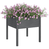 Garden Planter Grey 70x70x70 cm Solid Pinewood - Side View