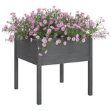Garden Planters 2 pcs Grey 70x70x70 cm Solid Pinewood - Side View