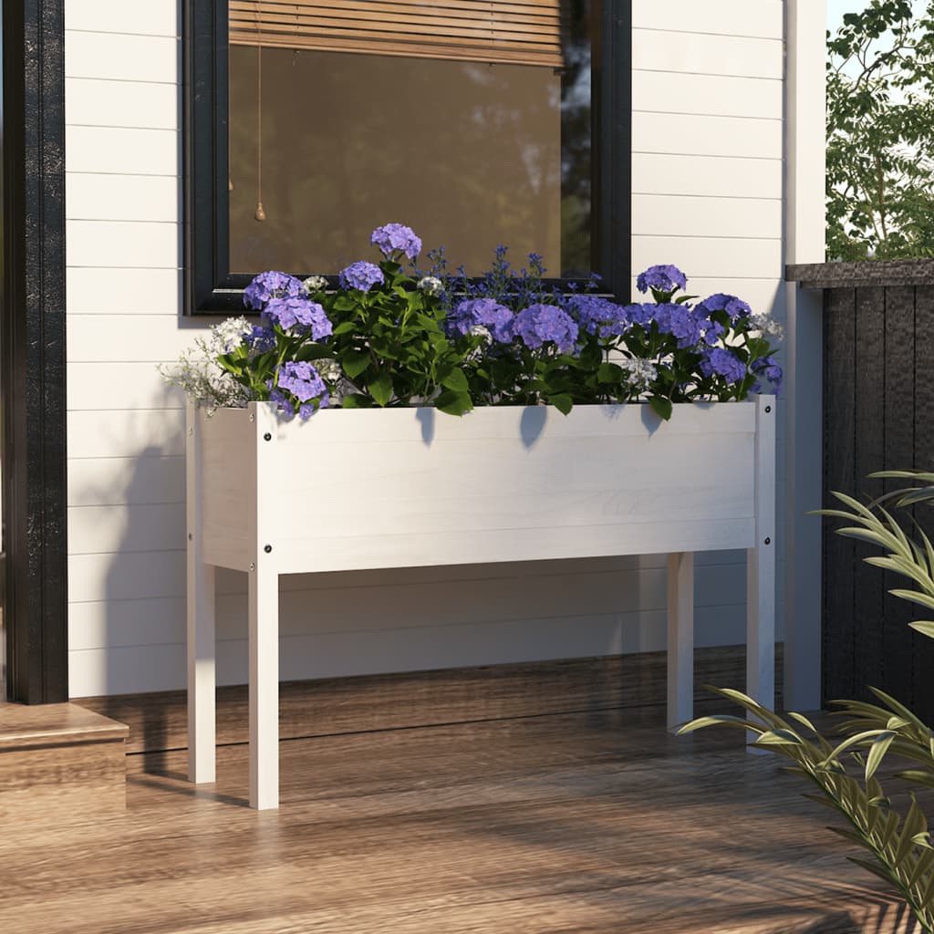 Garden Planter White 110x31x70 cm Solid Pinewood