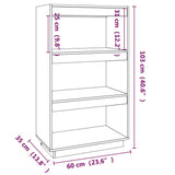 Book Cabinet/Room Divider Grey 60x35x103 cm Solid Wood Pine - Low Angle